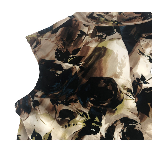 Worthington Women’s Sleeveless Crossover Blouse 1X Stretch Brown Blue Floral Top - Picture 14 of 16